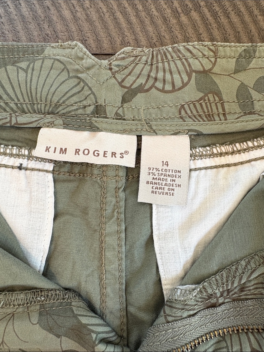Kim Rogers Floral Flat Front Shorts in Sage and Brown - Picture 2 of 4